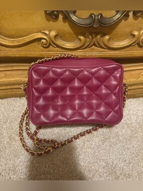 Magnum Quilted Crossbody Bag in Berry with Gold Chain